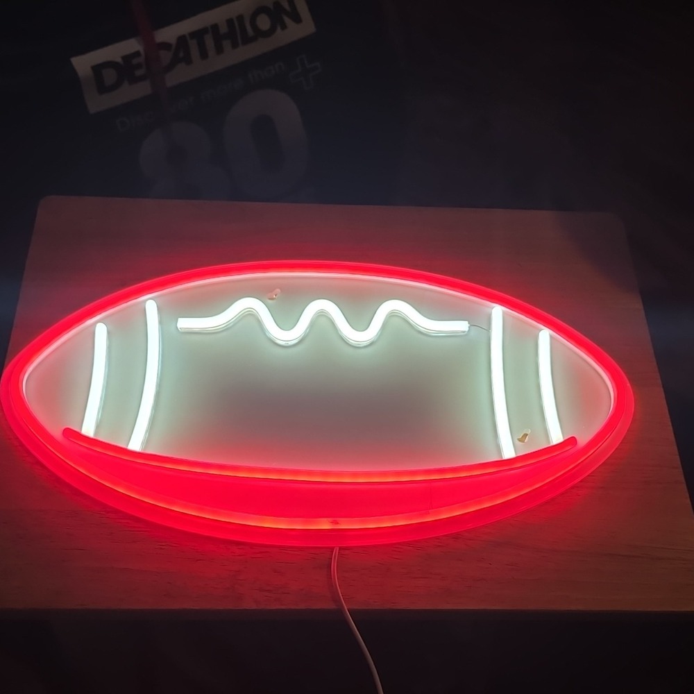 Football Shaped Red White Neon LED Sign with USB Control, Plastic Material